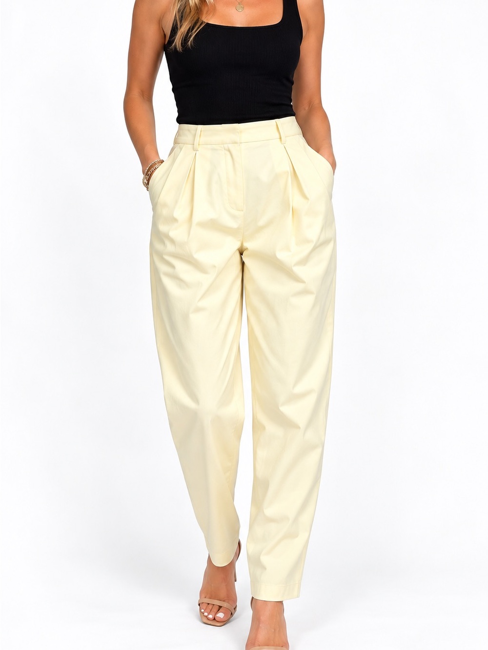 NWT Emporio Armani Women’s High Rise Pleated Tapered Pants Light Yellow Size 40